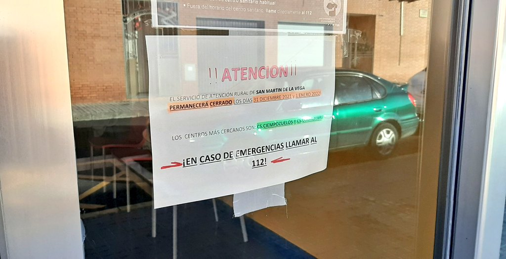 San Martín de la Vega denuncia el cierre de Urgencias el 31 de diciembre y 1 de enero