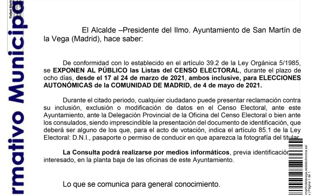 Elecciones Autonómicas Comunidad de Madrid 4 de mayo de 2021