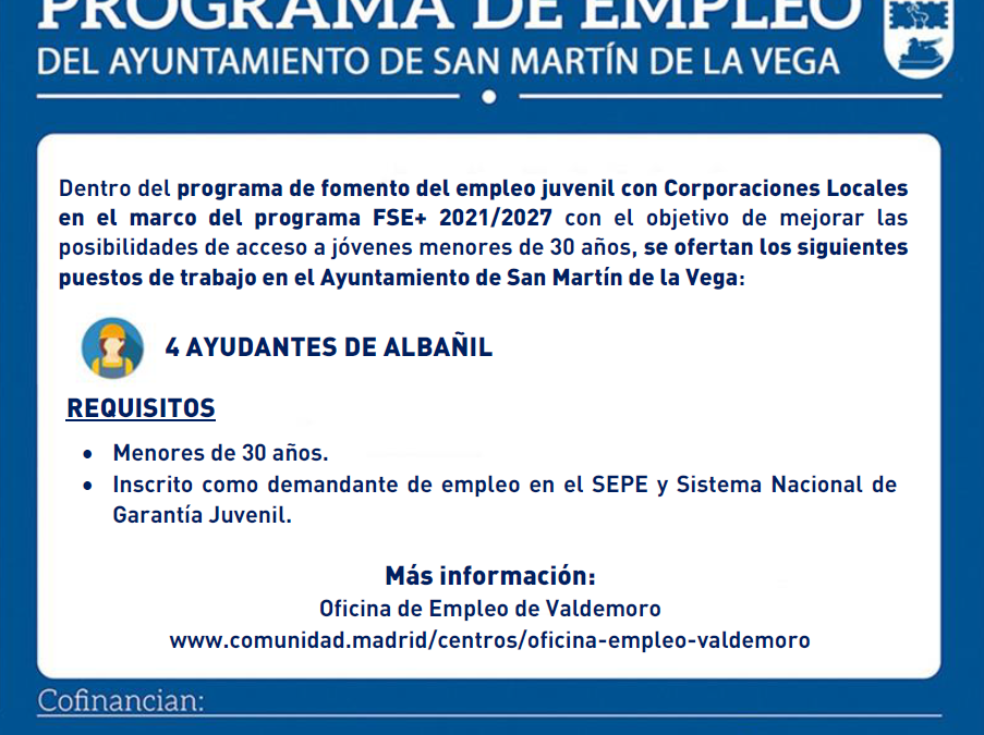 San Martín de la Vega se acoge al programa de fomento del empleo juvenil
