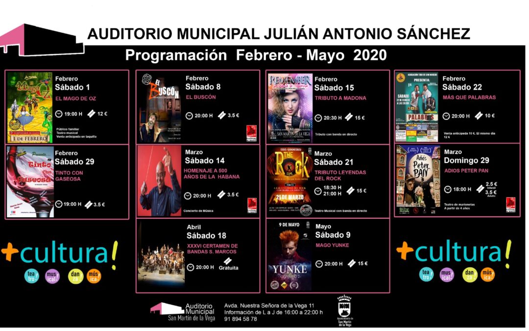 El Ayuntamiento publica su programación + cultura! campaña Febrero-Mayo 2020