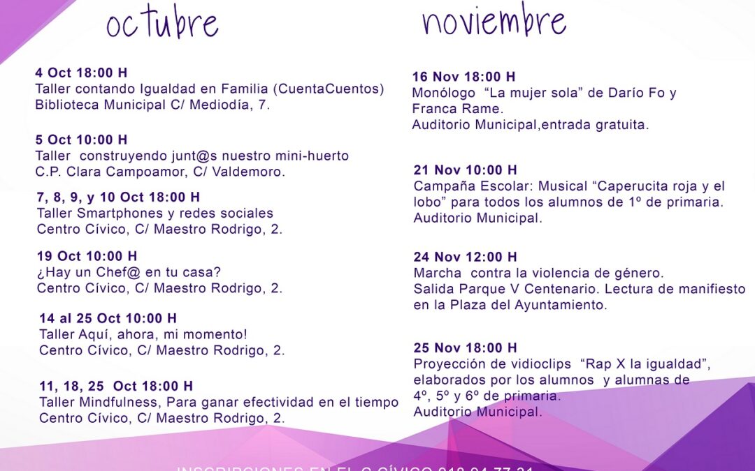 Se presenta la programación de talleres de la Concejalía de Igualdad