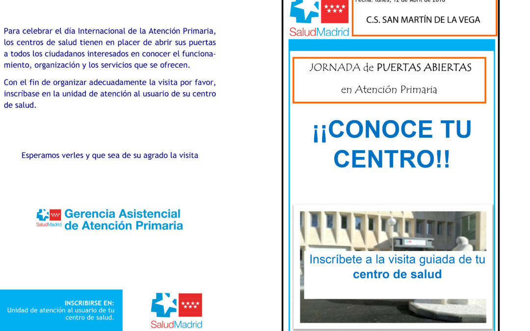 Jornadas de puertas abiertas el 12 de abril en el  Centro de Salud de San Martín de la Vega