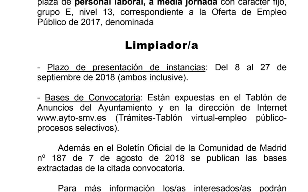 Nueva convocatoria de empleo de San Martín de la Vega