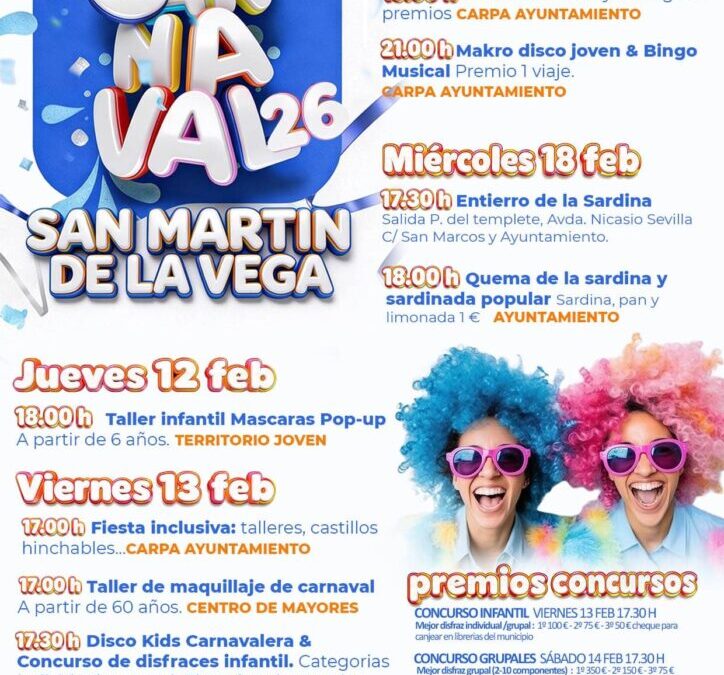 San Martín de la Vega se prepara para vivir unos Carnavales 2026 llenos de actividades