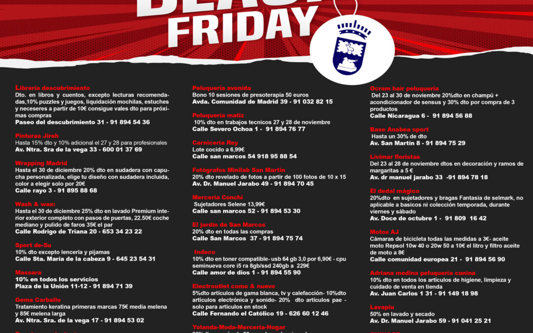 El Ayuntamiento de San Martín de la  Vega, junto a comerciantes del municipio promociona un año más el  “Black 	Friday”